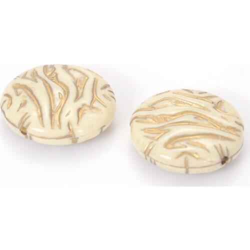 Wholesale 8x26mm Acrylic Flat Round Pattern Plastic Beads With Gold Lined Diy Spacer Charm Antique Design Beads Jewelry Making