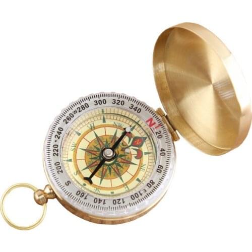 Portable Compass Camping Hiking Pure Copper Clamshell Luminous Compass Handheld Pointing Guide