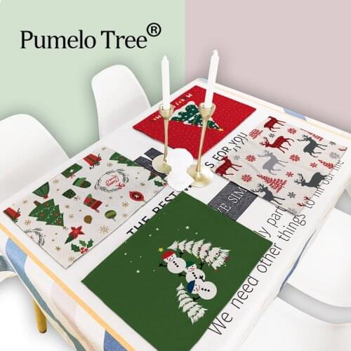 Merry Christmas 2/4/6 Piece Placemat Pad Table Mat Christmas TreeTable Napkins Mug Coasters Table Placemats Deer Kitchen Cloth