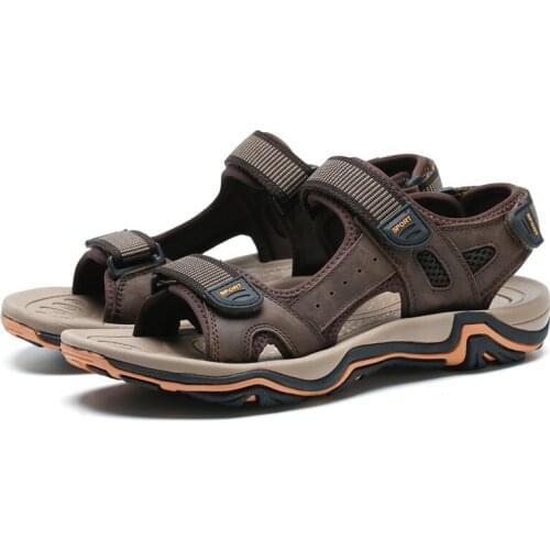 2021 summer mens sandals leather open toe casual shoes breathable beach shoes first layer leather non-slip mens sports shoes