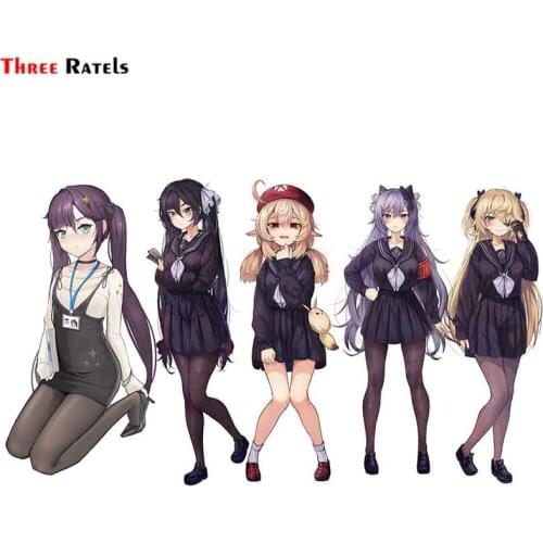 Three Ratels F692 School Uniform Fischl Keqing Klee Mona For Genshin Impact Anime Girl Car Accessories Sticker PVC Laptop Decal