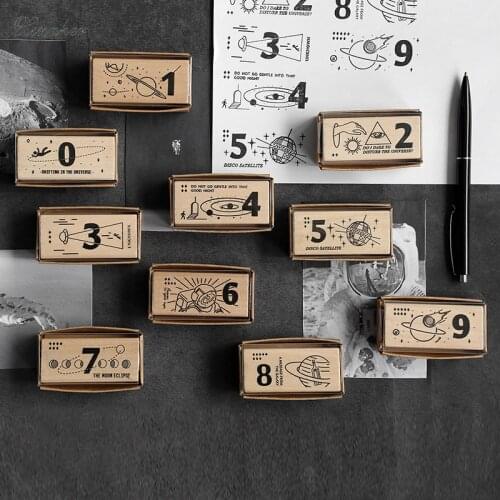 XINAHER vintage universe number wood stamp DIY craft wooden rubber stamps for scrapbooking diary scrapbooking standard stamp