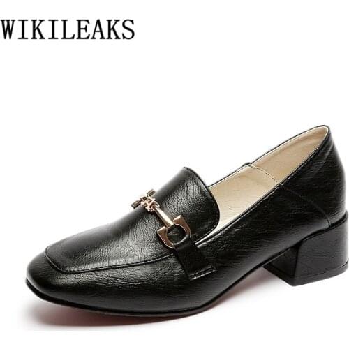 Leather Designer Shoes Loafers Women Ladies Black Summer Shoes Woman Fashion Slip on Block Heels 2020 Size 9 Women Shoes Casual