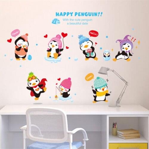 Vivid Cartoon happy penguin DIY wall sticker living room bedroom wall decoration modern art mural wall stickers for kids rooms