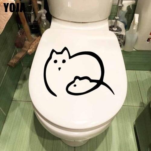 YOJA 23.4X17.6CM Abstract Art Cat And Mouse Outline Toilet Seat Decal Wall Sticker T5-0205