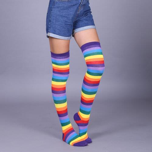 Long Socks Women Striped Fashion Rainbow Happy Funny Socks Thigh Highs Socks Halloween Stockings Sexy Knee High Socks Women