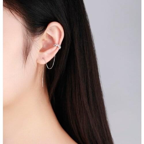 925 Sterling Silver Zig and Chain Stud Clip Earrings For Women Girls Ear Cuff Cartilage Jewelry Arose Aretes kolczyki oorbellen