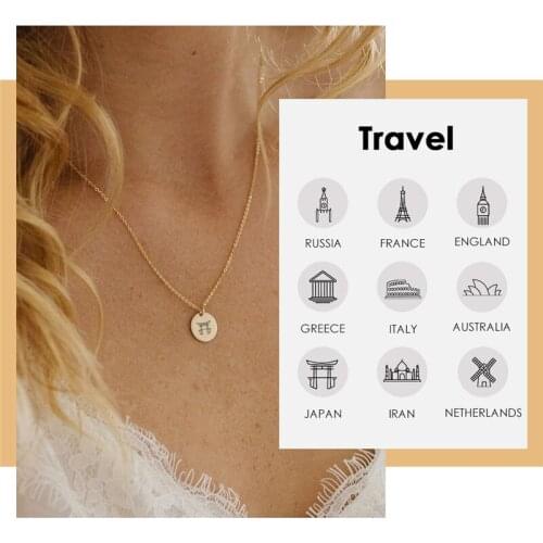Visunion Stainless Steel Necklace Custom Traveling Country Buildings Pattern Minimalist Design for Women Party Jewelry New