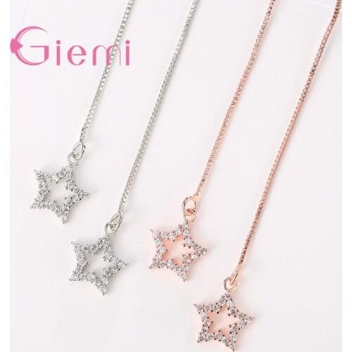 Star Heart Round Pendant Earrings Long Chain Tassel Pentagram Sequin Drop Earrings for Women Ear Stud 925 Silver Simple