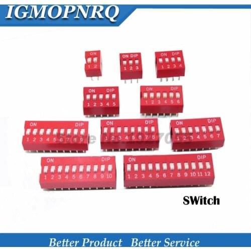 10PCS Slide Type Switch Module 1 2 3 4 5 6 7 8 9 10 12 Bit 2.54mm Position Way DIP Red Pitch Toggle Switch Red Snap Switch