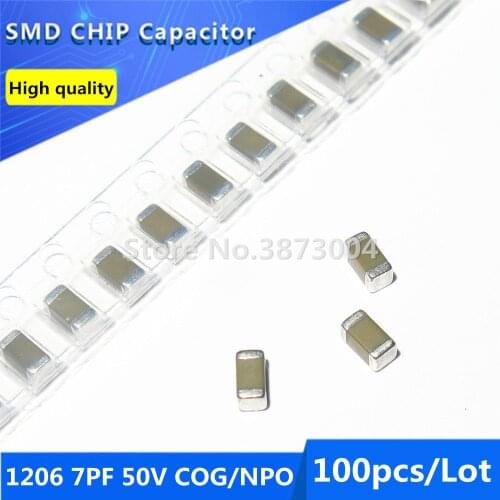 100pcs 1206 7PF 50V COG/NPO 0.5% Thick Film Chip Multilayer Ceramic Capacitor