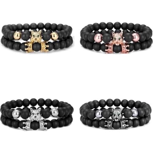 2pcs/lot 8mm wolf crown gold silver copper cz zircon cubic zirconia beads bohemian Bracelet Stone Bangles cv3s