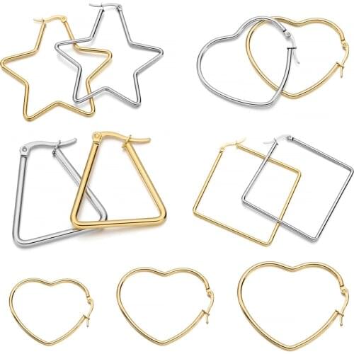 6Pcs/Lot 20-80mm Stainless Steel Earrings Star Square Heart Hoop Earrings Open Earring Hooks or DIY Jewelry Making Accessories