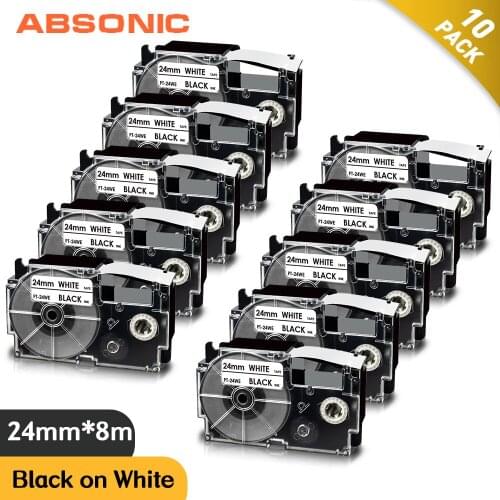 Absonic Compatible for Casio 24mm Label Tape Black on White XR-24WE Cassette Labeling Home office Labels for Casio Label Maker