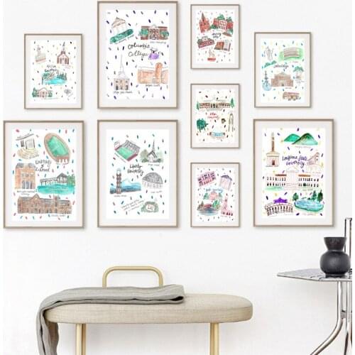 Abstract College Education Bridge Trees Wall Art Canvas Painting Nordic Posters And Prints Wall Pictures For Living Room Decor