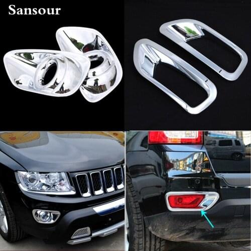 Sansour Car Front Rear Tail Fog Light Lamp Cover Trim Bezel Ring Chrome ABS For Jeep Compass 2011 12 13 14 15 16 Free Shipping