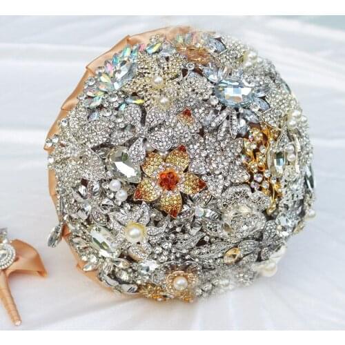 Luxurious wedding accessories Brooch bouquet Brown Silver Crystal bride Bouquet Wedding flowers Bridal Bouquets