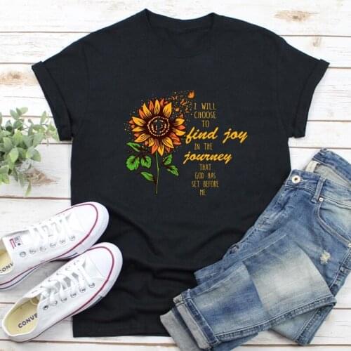 Colored I Will Choose To Find Joy T-shirt Aesthetic Women Christian Tshirt Vintage Boho Sunflower With Butterfly Religion Tops