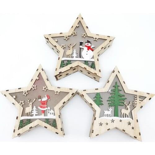 Wooden Christmas pentagram light house Christmas interior light decoration Santa Claus big pentagram with light christmas