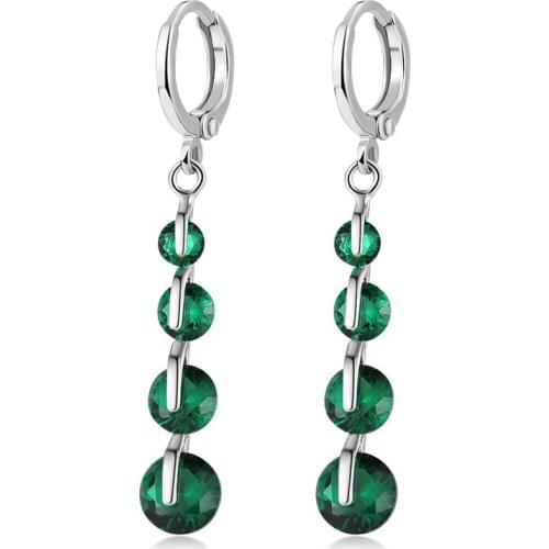 FYM Fashion 3 Colors Round Shape Long Hoop Cubic Zirconia Earrings Crystal Jewelry Earring Boucles d'oreilles for Woman Party