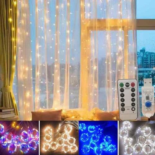 3x3m Fairy Curtain Light LED Remote Control USB Garland String Lights for Home Bedroom Window Holiday Christmas Party Decoration