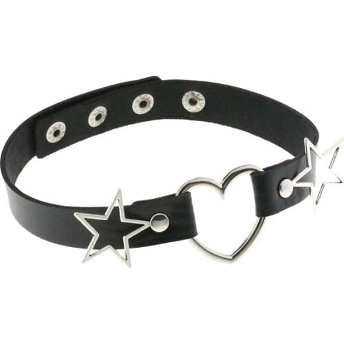 Punk PU Leather Heart Star Choker Collares Women Vnitage Statement Necklaces Gothic Jewelry Bijoux Femme