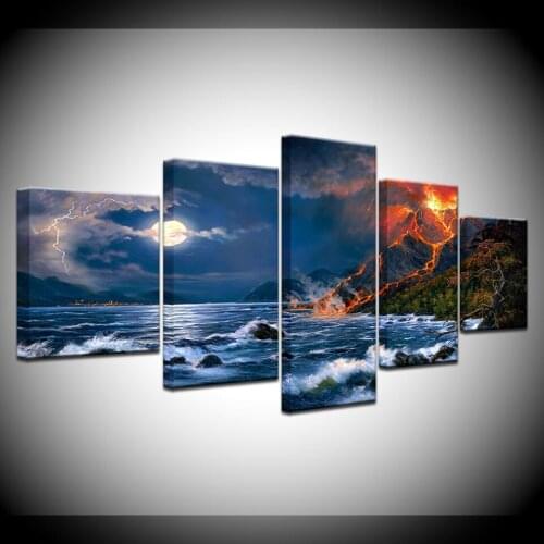 Volcanic eruptions and sea 5 Piece HD Wallpapers Art Canvas Print modern Poster Modular art painting for Living Room Home Decor