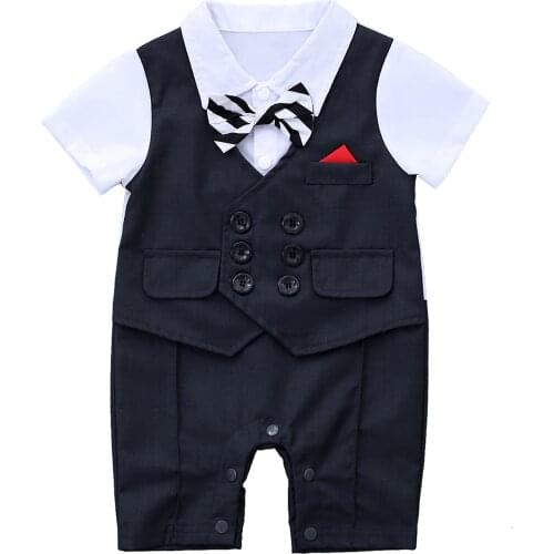Baby Boy Newborn Gentleman Boss Jumpsuit Party Suit White Shirt Waistcoat Bowtie Tuxedo Baptism christening Outfit Romper