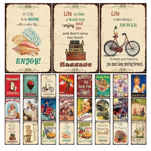 Cake Dessert Fast Food Metal Signs Kitchen Decoration Tin Plates Life Is Like Riding A Bicycle Quotes Home Decor Iron Painting