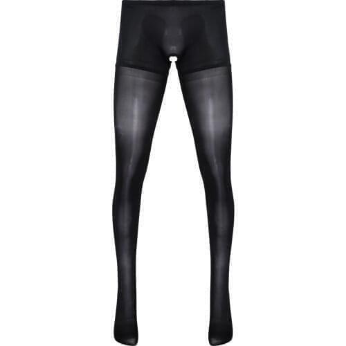 Mens Stockings Stretchy Sheer Sexy Bulge Pouch Legging Crotchless Pantyhose Nylon Open Crotch Elastic Tights Underwear Lingerie