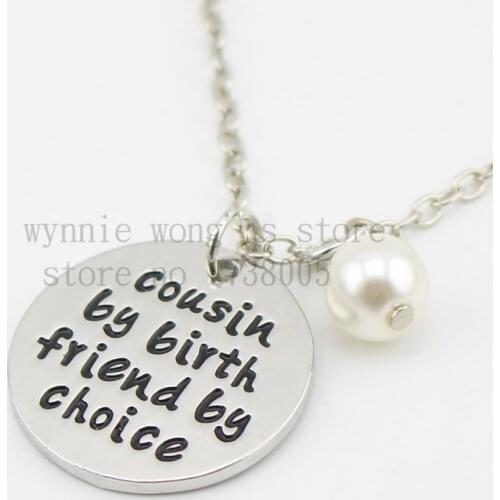 2015 new arrive Cousin Necklace- "cousin by birth friend by choice" silver pendant Necklace Christmas Gift Jewelry