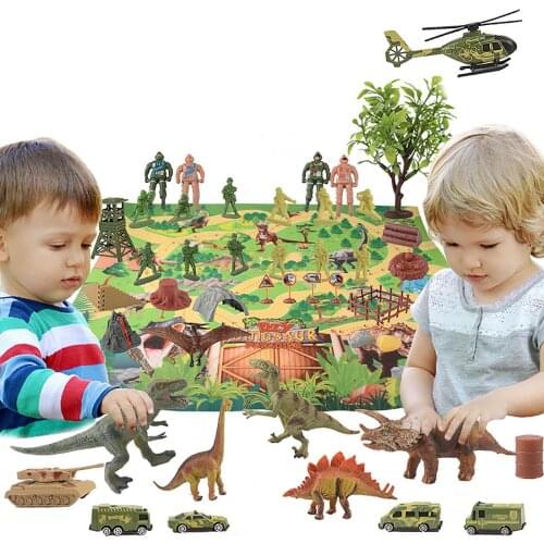 Realistic Dinosaur Park World Toy Kit Figure W/activity Play Mat & Trees Soldier Building Model Set Educational For Kids