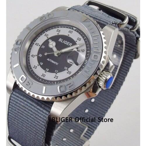 Luxury BLIGER 40mm Black Dial Luminous Marks Ceramic Rotating Bezel Sapphire Glass Date Magnifier Automatic Movement Mens Watch