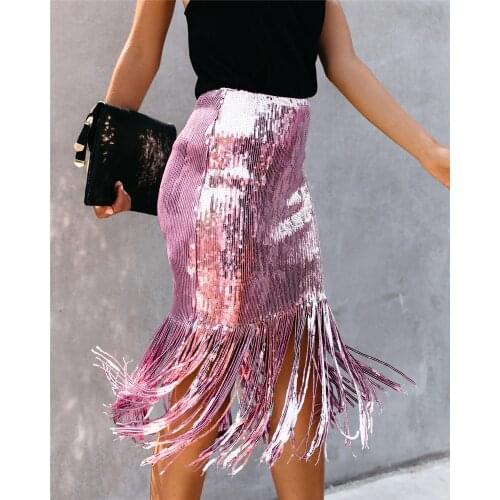 Sequin tassel tight skirt Autumn Sexy Sequin Tassel Midi Skirt Women Winter Bodycon High Party Club Skirts Fashion Vestidos Slim