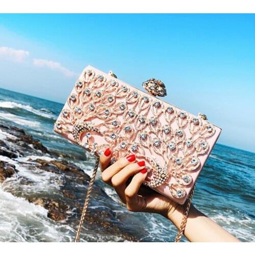 Ladies Luxury Crystal Diamond Metal Chains Dating Party Bag Fashion Lock Detachable Shoulder Strap Shoulder Messenger Bag Purses