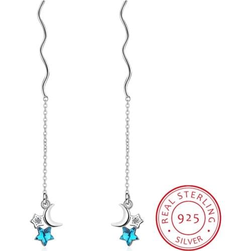 925 Sterling Silver Earrings For Women Zirconia Cosmic Star Asymmetric Earrings S-E866