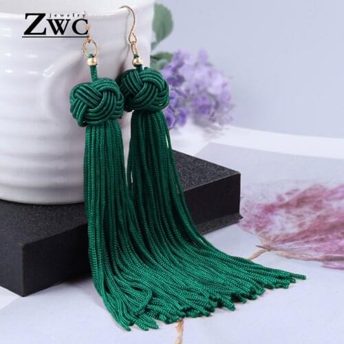 ZWC Vintage Ethnic Long Tassel Drop Earrings for Women Lady Fashion Bohemian Statement Fringe Dangle Women Earring 2020 Jewelry