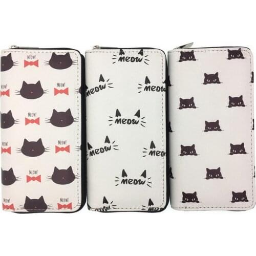 KANDRA Women Cute Kwaii PU Leather Wallet Cat Print Credit Card Holder Wallets and Purses Clutch Phone Coin Bag Travel Gift