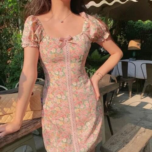 2021Summer Sexy Floral Mini Dress Women Elegant Korean Sweet Cute Designer Dress Female Casual High Street Bandage Beach Dress