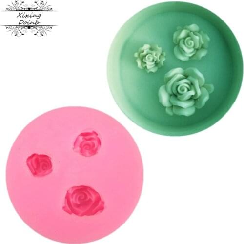 1Pcs 3 hole rose Flower Sugarcraft silicone mold fondant mold cake decorating tools chocolate gumpaste mold