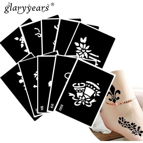 10 Pieces/Set Henna Tattoo Stencil Snowman Pattern Paste Drawing Body Art Tattoo Stencil Sexy Product Waterproof 2019 HN#10