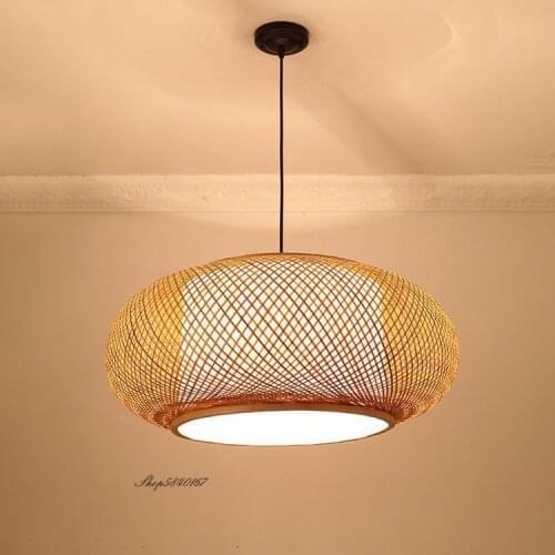 100% Hand Woven Bamboo Round Chandelier, Suitable for Hotel Garden, Dining Room, Study, Living Room, Lighting, Manual Round Lamp