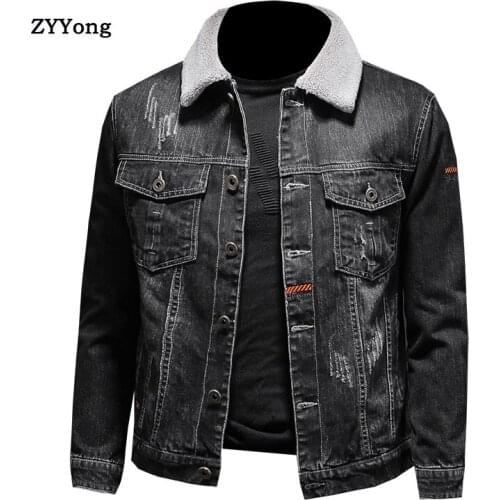 2020 New Mens Winter Warm Jean Jackets Fleece Lined Thicken Thermal Denim Trucker Jacket Outerwear Clothing Big Size M-XXXXL
