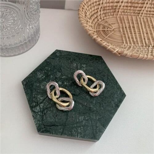 2021Fashion Metal Chain Rhombus Geometric Drop Earrings for Women Vintage Shiny Zircon Pendientes Jewelry Gifts