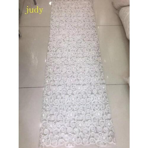 5yards White embroidery lace sequined beads fashionable European and American style fabric used for wedding dress design