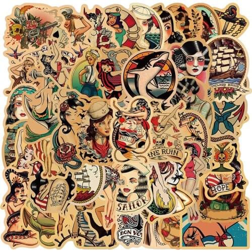 50Pcs Europe And America Retro Sexy Pin Up Girl Stickers Skateboard Guitar Car Scrapbooking Waterproof Decal Toy Kids Gift