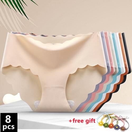 8PCS Womens Non-trace Underwear Ladies Panties Ice Silk Briefs Traceless Panties Femal Sexy antibacterial Breathable Panties