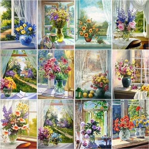 DIY 5D Diamond Painting Cross Stitch Mosaic Full Kit Window Flower Diamond Embroidery Handmade Art Crystal Craft Decor Gifts