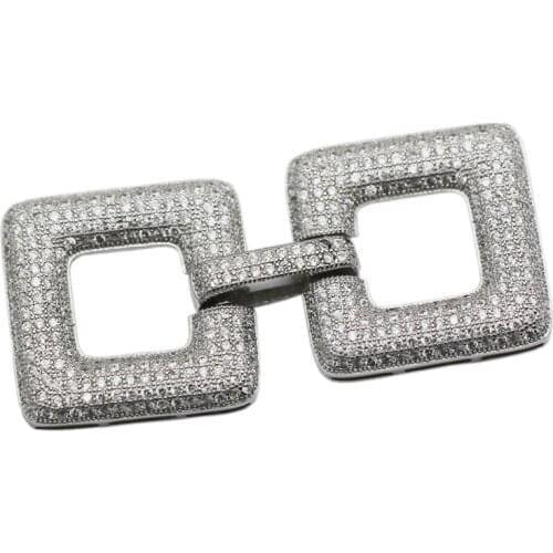 Beadsnice 925 Sterling Silver Fashion Square Clasp Inlaying Zircon Fold Over Clasps for Jewelry Making DIY