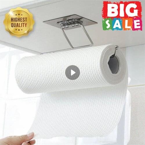 Punch-free Towel Holder Rack Kitchen Under Cabinet Towel Cup Paper Hanger Rack Organizer Bathroom Towel Bar Shelf Roll Holder